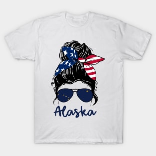 Alaska girl Messy bun , American Girl , Alaska Flag T-Shirt